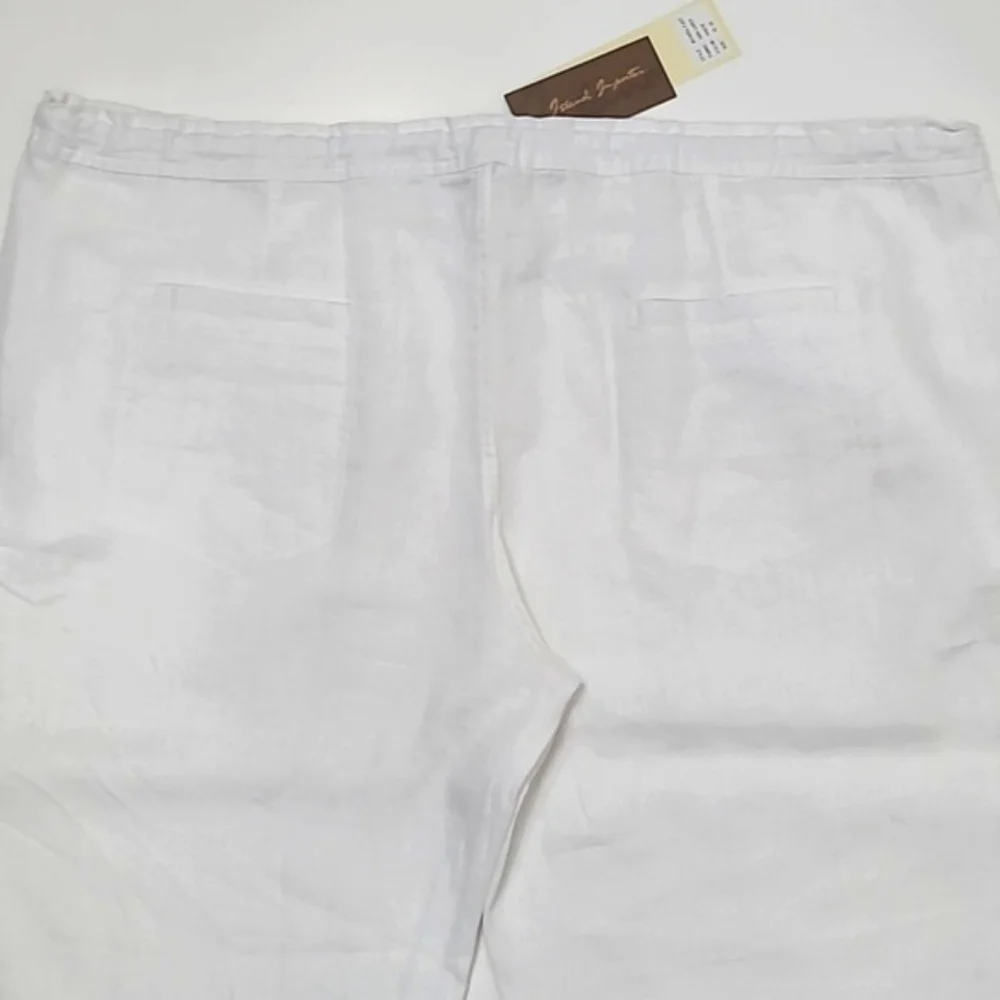Island Importer Riviera Linen Crop Drawstring Pants Wide Leg High Waist Rise